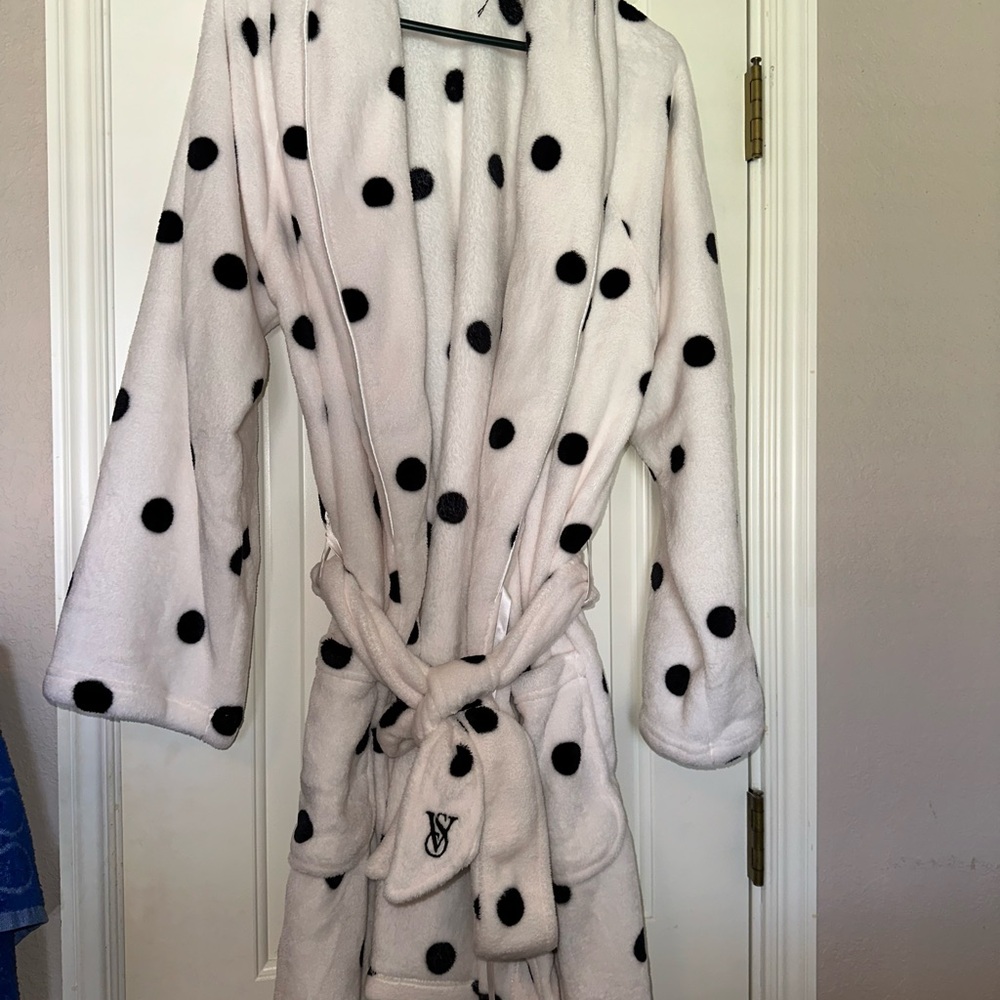 Victoria's Secret White and Black Polka Dot Robe